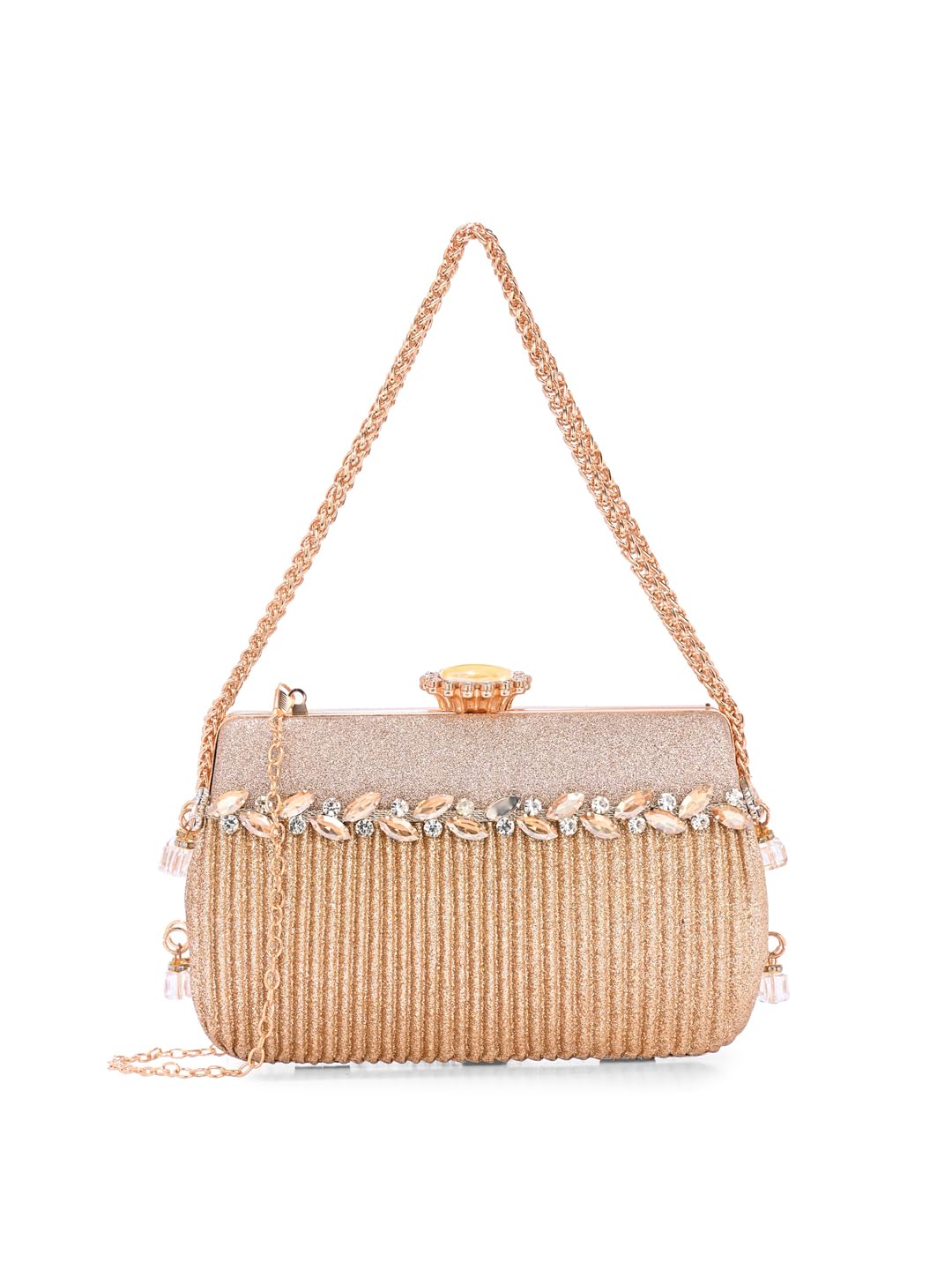 toobacraft Handicraft Women's Beautiful Bling Box Clutch Bag | Evening Bag, Bridal Purse & Party Handbag | Wedding & Special Occasion Clutch (RG Metal Necklace Crown)-picture-35