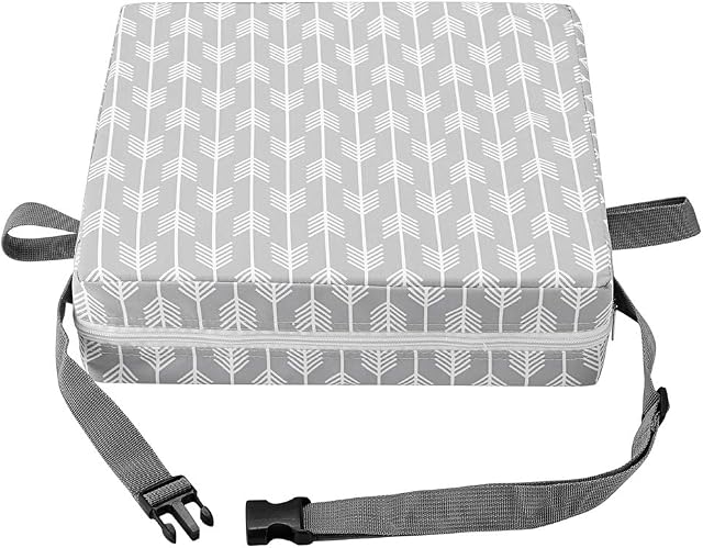 BSTKEY Baby Toddler Kid Infant Demountable Adjustable Washable Booster Seat with Straps Dining Chair Chair Pads Chair Increasing Cushion Travel Storage (Grey Arrow)