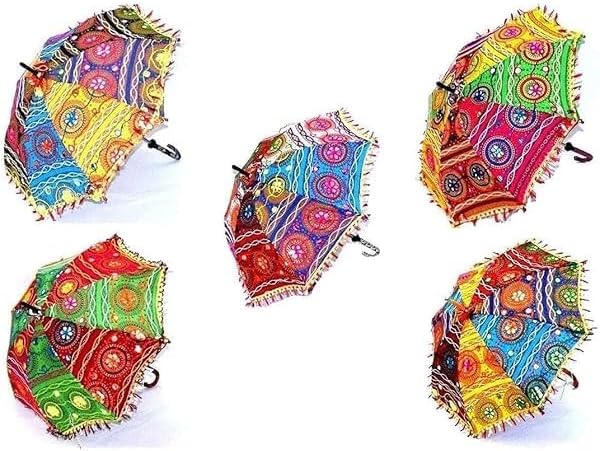 ROYAL CRAFT 5 Pcs Indian Vintage Decorative Umbrella Sun Parasol Wedding Birthday Party Decoration Lot Of Embroidered Umbrella