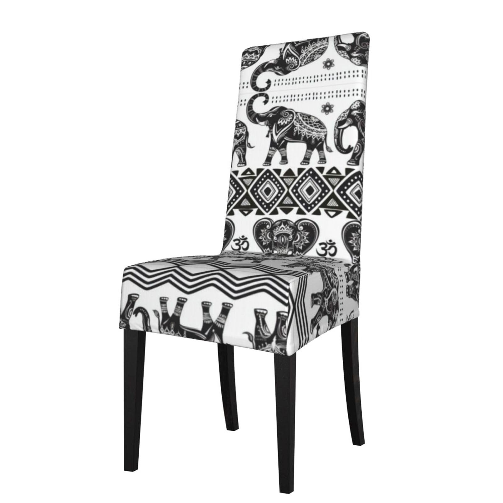 Hlsbssl Black Bohemian Elephant Pattern Printed Dining Chair Covers, Fully Enclosed, Removable And Washable, Suitable For Family Banquets And Celebrations