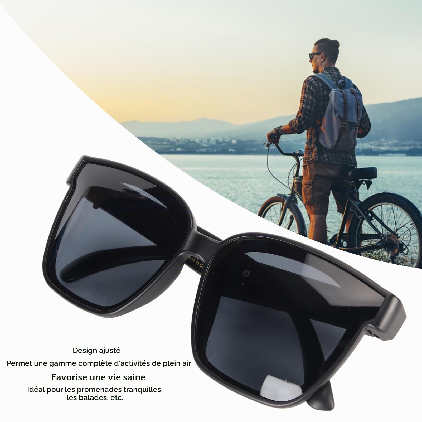 Lunettes Intelligentes, Lunettes de Audio Bluetooth 5.0 avec écouteurs Ouverts, Lunettes de Bluetooth Mains Libres pour Smartphones, Tablettes, Ordinateurs Portables