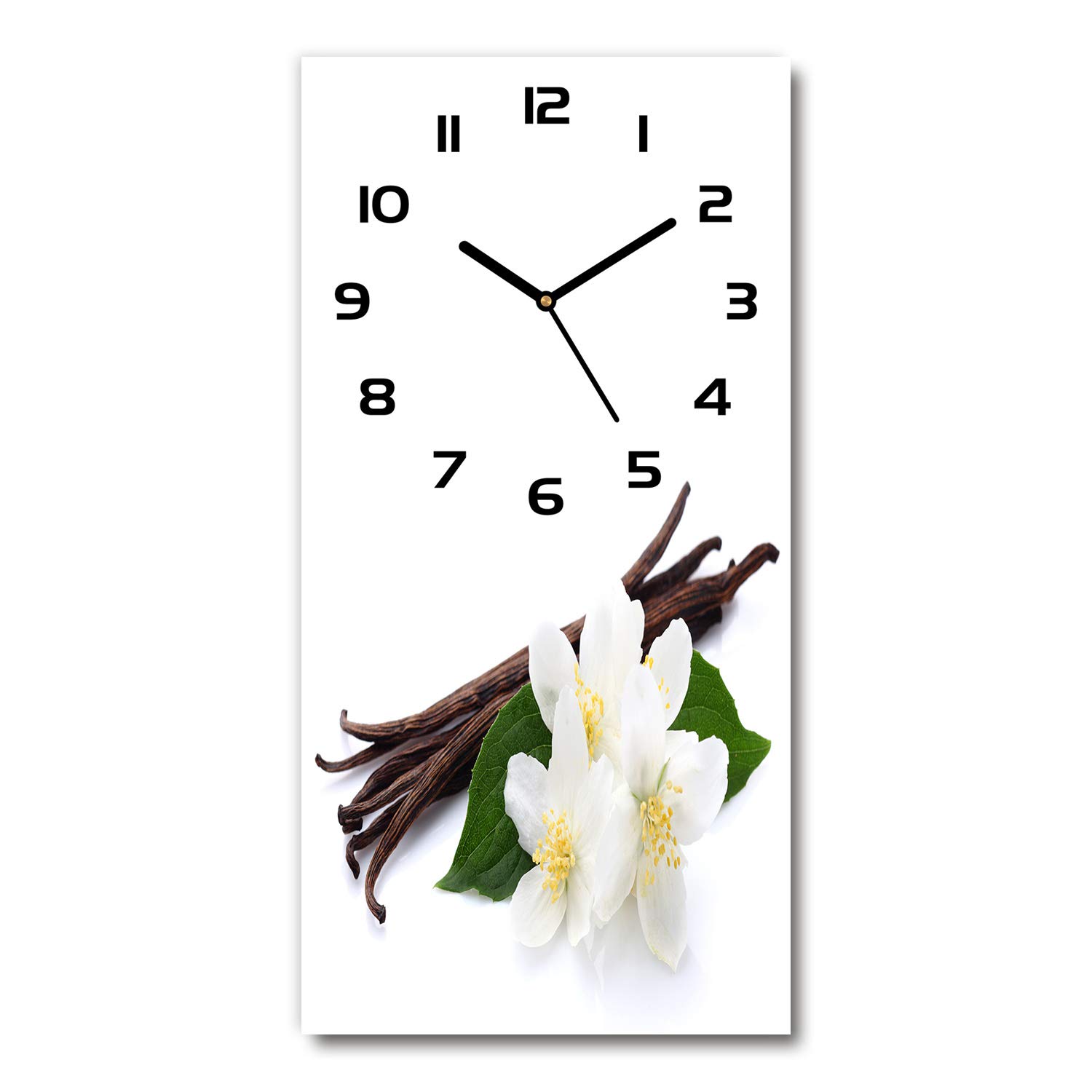 Horloge en verre 30x60cm Tulup Jasmin et Vanille avec aiguilles noires