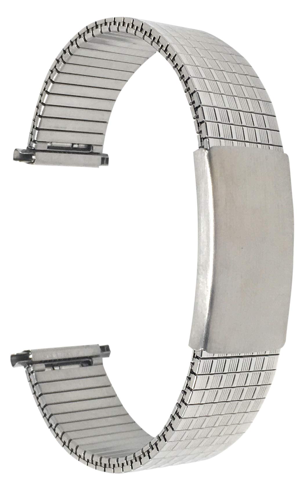 Bandini 18mm Silver Tone Stainless Steel Stretch Watch Strap for Men, Straight End, Adjustable Length Metal Expansion Watch Band, No Buckle