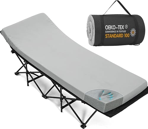 CYMULA Camping Cot Mattress 2in Memory Foam Sleeping Pad,Soft Warm Non-Slip Camping Mattress Topper with Retaining for Adults,Portable Roll up Pad for Travel(75 30 2,Grey)