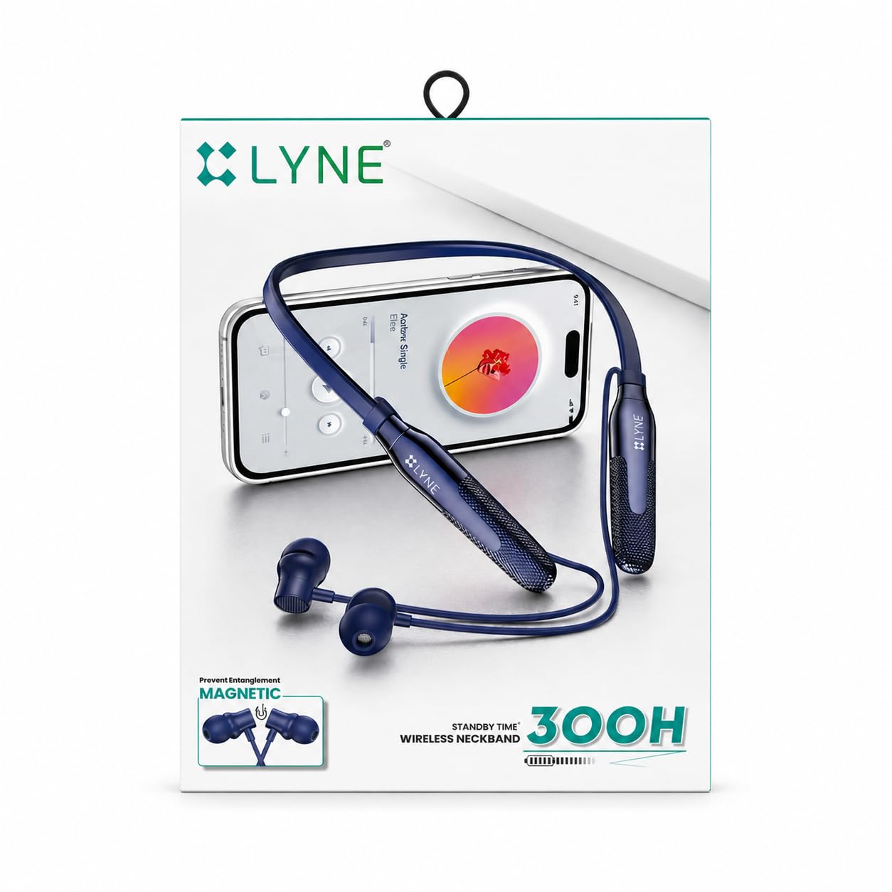 lyne startup-62 wireless neckband with bluetooth v5.3, magnetic earbuds, 300h standby time, type-c charging, blue