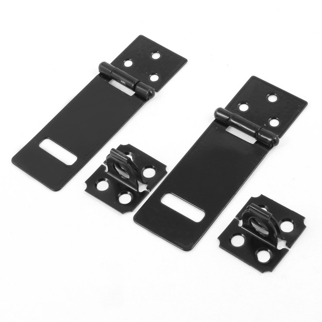 Sourcingmap Replacement Padlock Door Cabinet Black 3.5" Metal Hasp Staple 2 Set