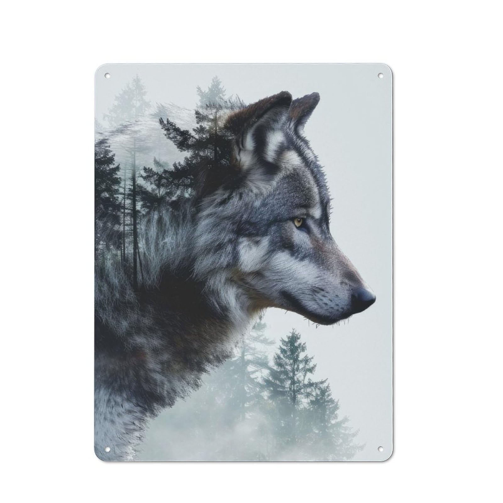 Junmoney Double Exposure Wolf Tin Wall Plaque 40X30cm With For Pub Or Café, Suited To Pub Decor Enthusiasts, For Retro Home Interiors