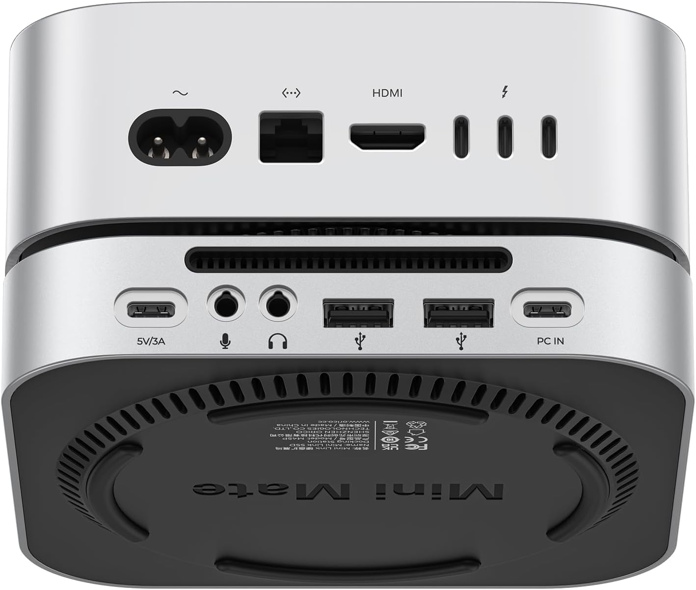 ORICO MiniMate Pro+ 40Gbps USB4-Dock für Mac mini M4/M4 Pro 2025. Aluminium, 2TB NVMe SSD (Nicht abnehmbar), 3,5mm Audio, 2×USB-A. Perfekter Stand & Hub in einem.