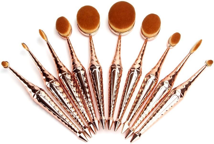 Kingstar 10pcs Oval Face Toothbrush Makeup Brushes Sets Cosmetic Foundation Cream Powder Blush Makeup Tool (10pcs gold diamond)