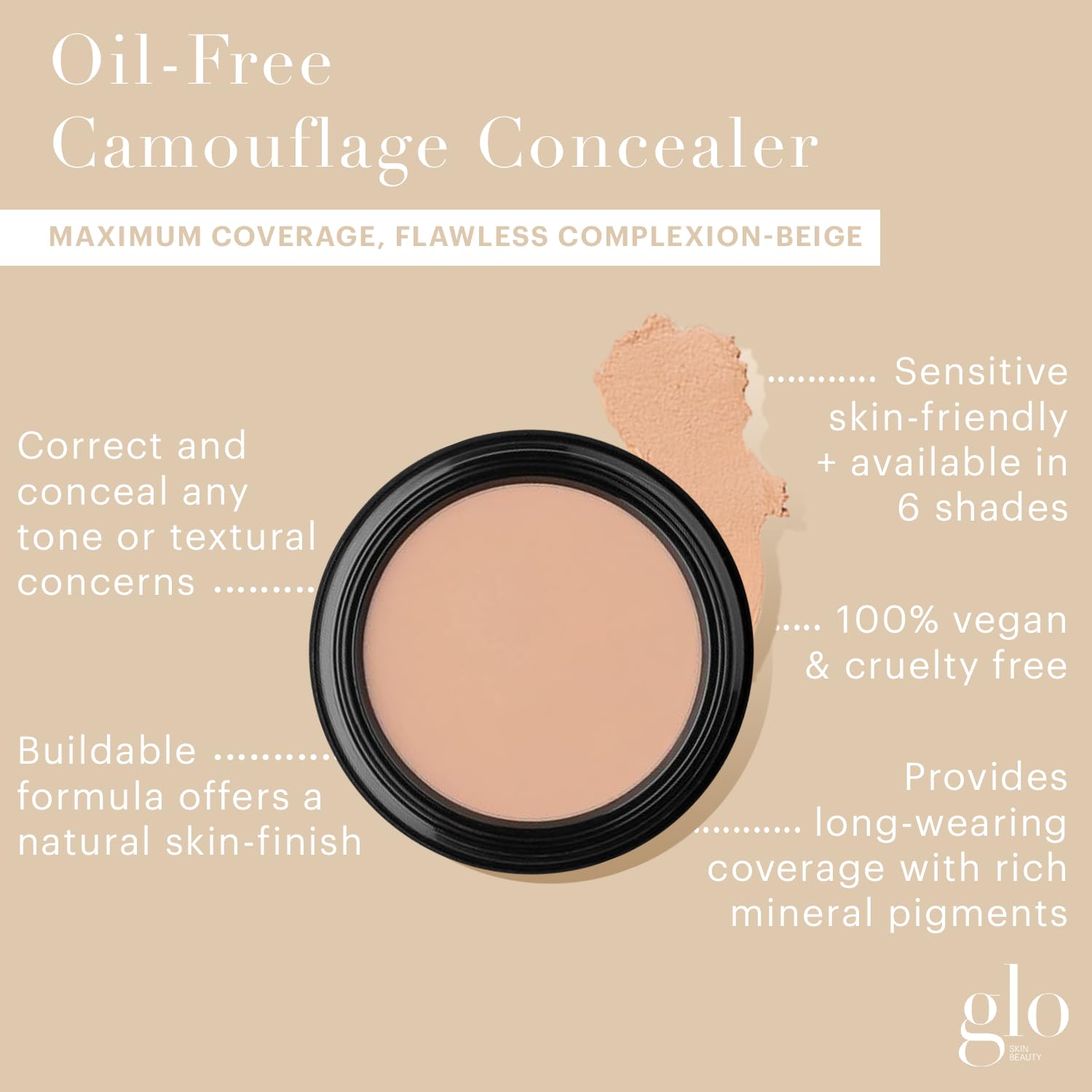 Glo Skin Beauty Oil-Free Camouflage Concealer - Correct and Conceal Imperfections, Blemishes & Dark Spots, Nourishing Makeup for a More Even Complexion (Beige) - Image 2