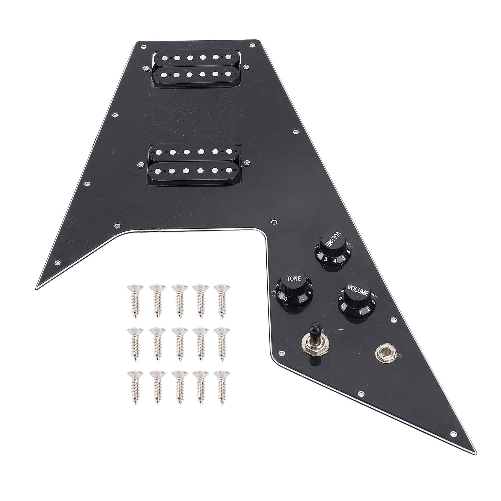 Jeffergarden Zestaw Maskownic ze Stali Nierdzewnej Kill Switch Loaded Pickguard Konfiguracja HH dla Gitar Flying V z dzieloną cewką, Mini Humbuckerem, Magnesami Ceramicznymi, Kostkami do Gitary