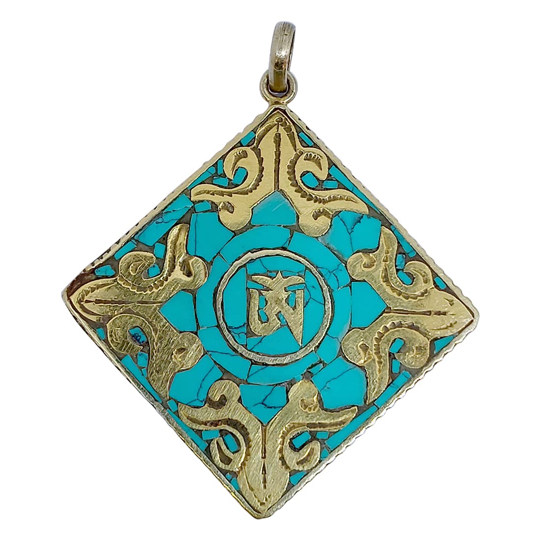 Pendentif Turquoise Argenté Boho Tibétain Fait Main - 6x5cm - Cadeau Éthnique Pour Femme/Homme