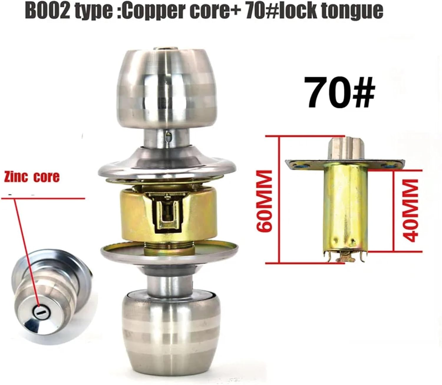 35-50mm Stainless Steel Round Door Knobs Rotation Universal Round Lock Bathroom Lock 1Pcs(B002 Type_35-50MM)