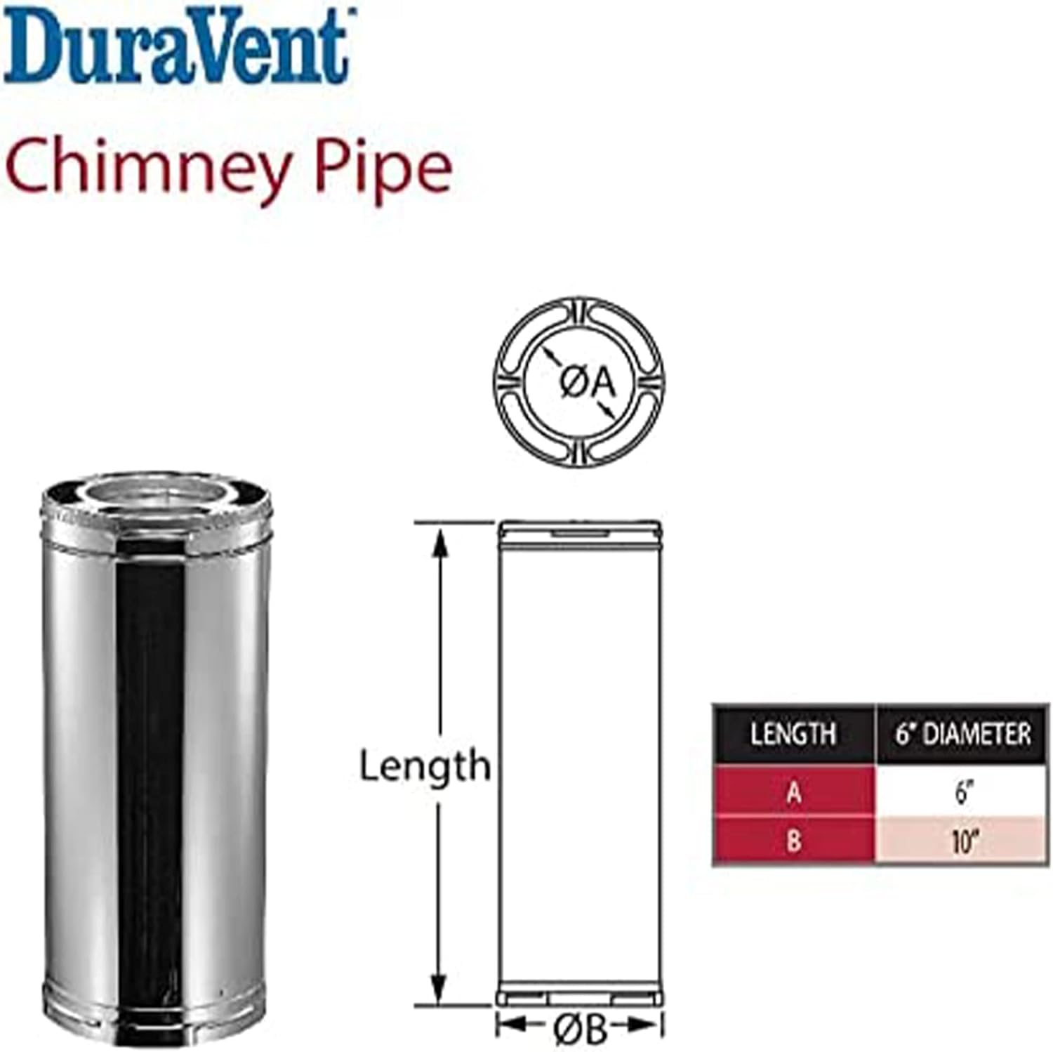 DuraVent Chimney Pipe Dimensions Diagram