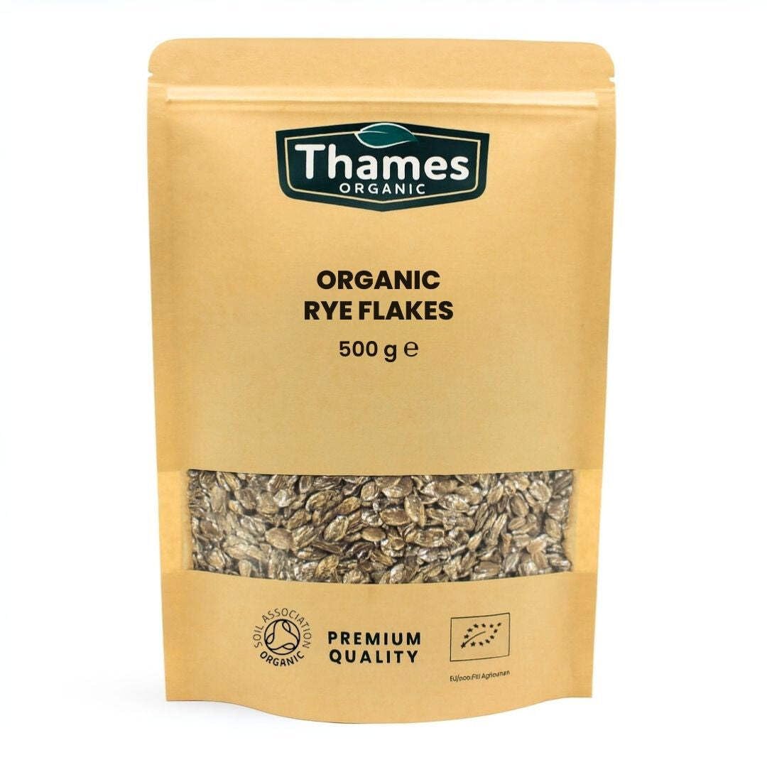 Organic Rye Flakes-Certified Organic, Non-GMO, Vegan, No Additives, No Preservatives, Resealable Bag by Thames Organic 500g