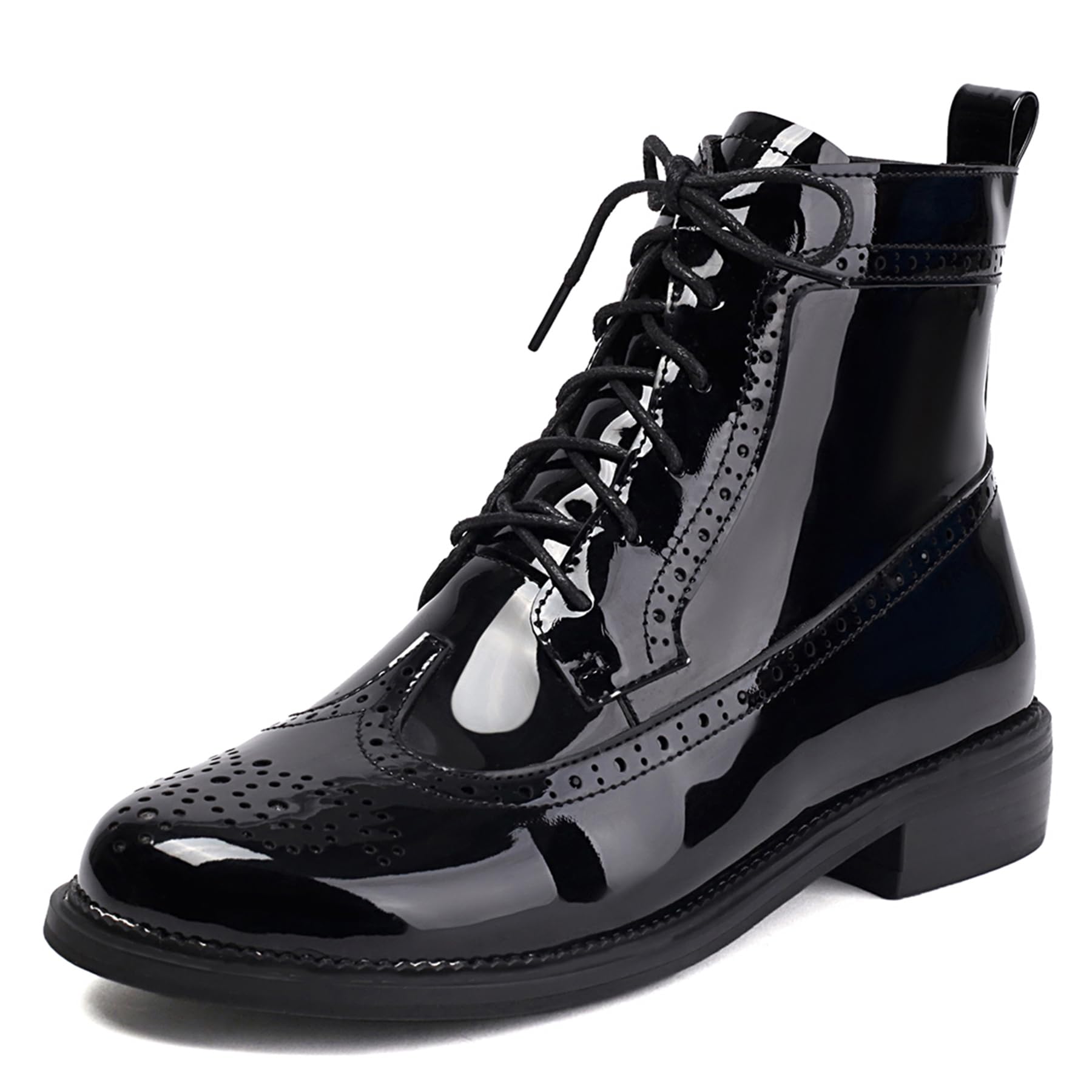 Gicoiz Women Lace Up Winter Patent Military Brogue Boots