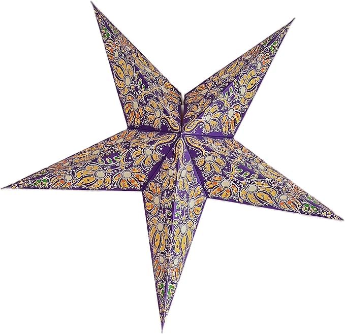 Image of Paper Lantern Lampshade Paper Star Light Shades Large 60cm Star Hanging Decorations for Christmas Wedding Home Decoration Birthday Party (Purple, Yellow, Green Multi)