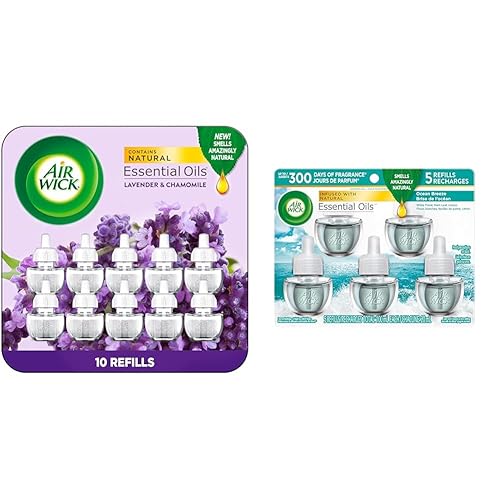 Airwick Plug in Scented Oil Refills | Lavender and Chamomile | Ocean Breeze, White Floral and Palm Leaf (Bundle) - Lavender and Chamomile - Area Deodorizer + Air Freshener, Ocean Breeze