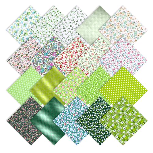 Image of 60 Pcs Quilting Fabric Square, Green Series Precut Fabric Squares