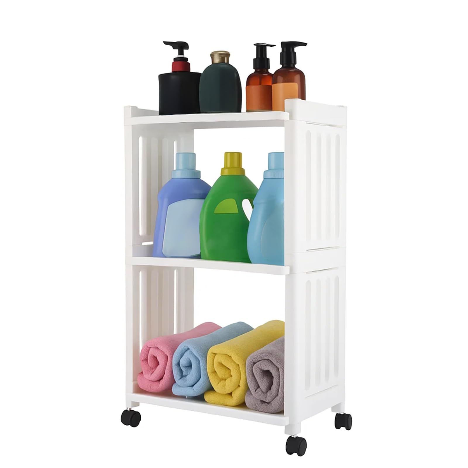 GREENSAPPIRE 3-Tier Slim Rolling Storage Trolley – Slide-Out Mobile Organizer Cart for Kitchen, Bathroom, Laundry Room & Narrow Spaces (White)