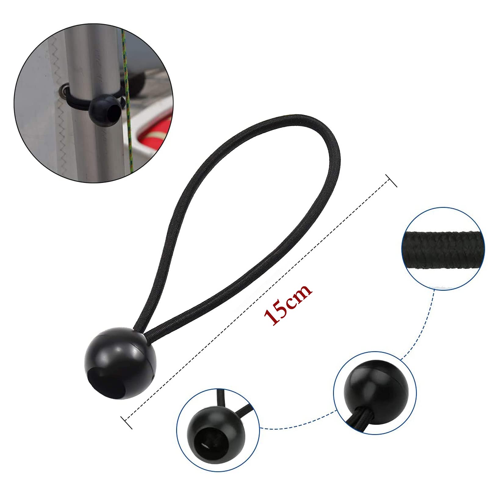 Bungee Cord Tensioners – 30-Pack With Plastic Balls, 10/15/20cm Lengths, Elastic Rubber For Tarpaulins, Tents, Camping & Equipment Fastening