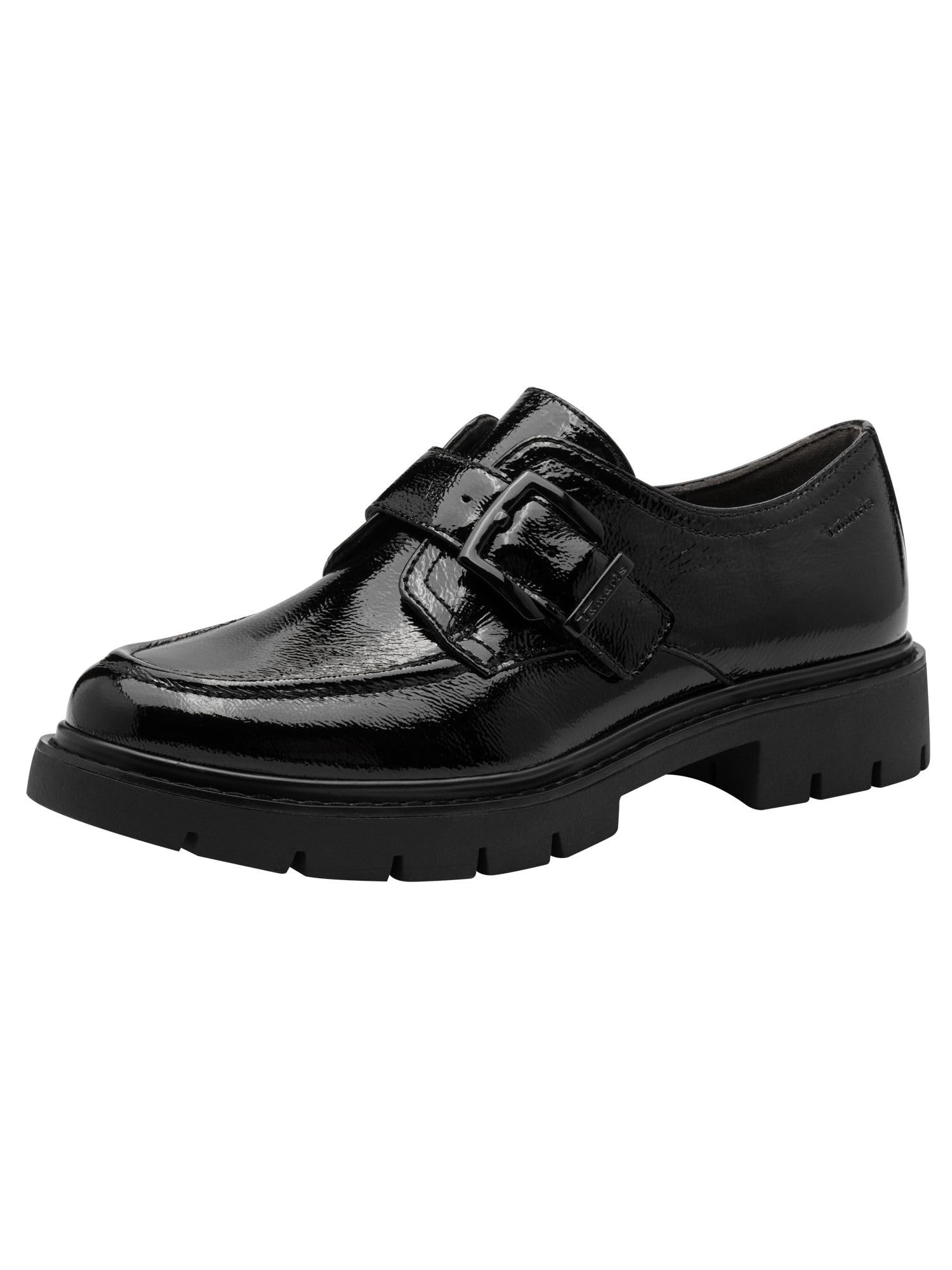 Tamaris Comfort Women’s Round Slip-Ons with Buckle, Black Patent, 6,5 UK