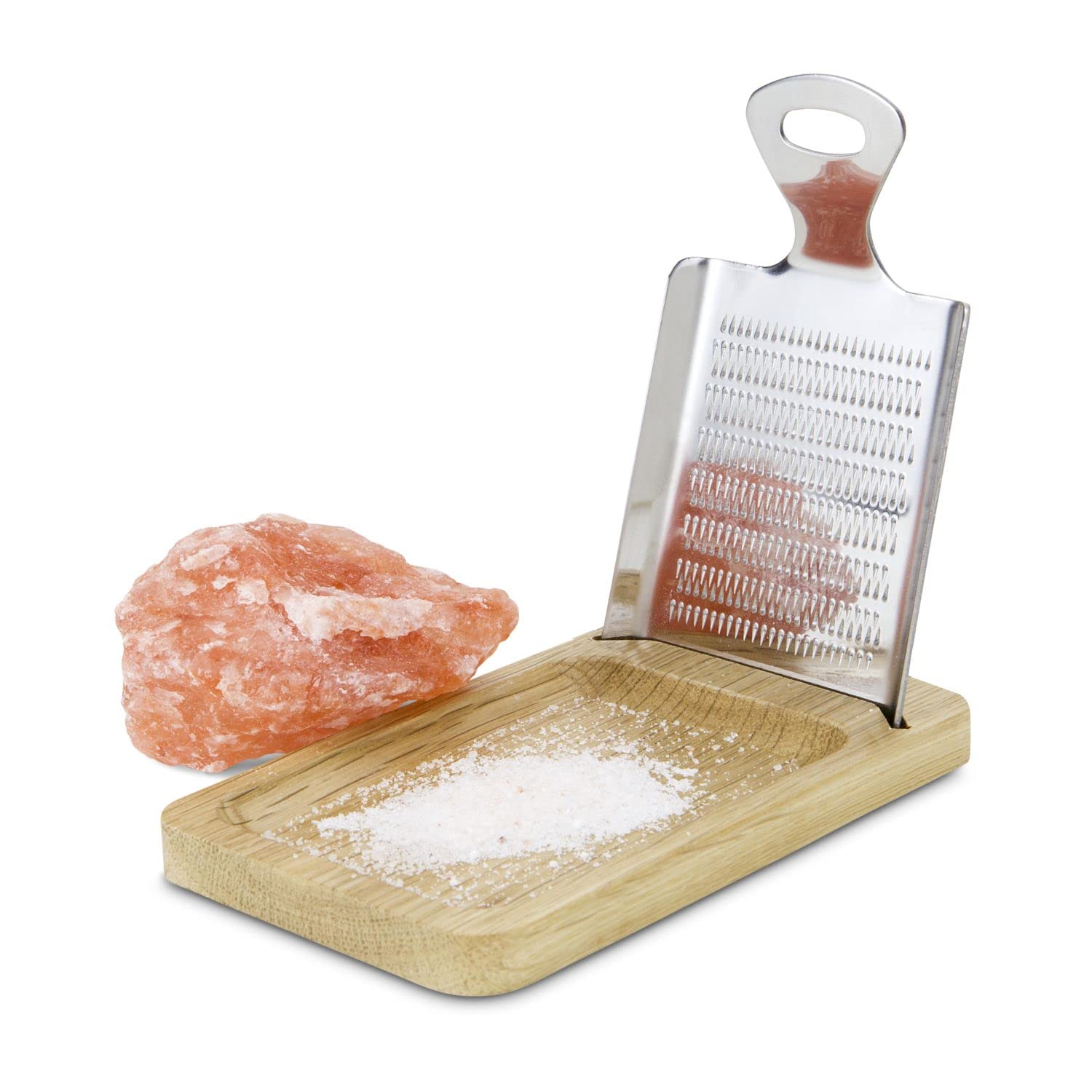 ROMINOX Gift Item Spice Grater // Aroma Exclusive Stainless Steel Grater with Oak Stand Integrated Shelf Ideal for Grating Salt Stones, Ginger, Turmeric, Garlic, Approx. 12.5 x 8 x 2 cm