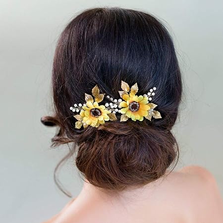 Unicra Bride Wedding Flower Hair Pins Leaf Bridal Gold Hair Pieces Wedding Pearl Hair Accessories for Women and Girls(Pack of 2)