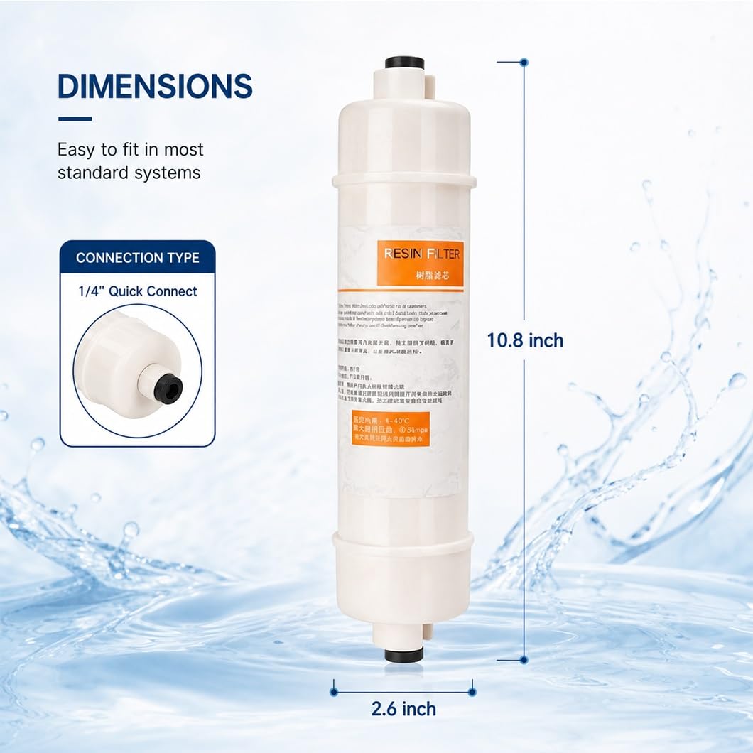 4 Filtros De Resina De Reemplazo, 10 "de Longitud, 1/4" De Conexión Rápida, Protege Los Electrodomésticos Del Agua Dura, Mantiene El Agua Suave Y Limpia