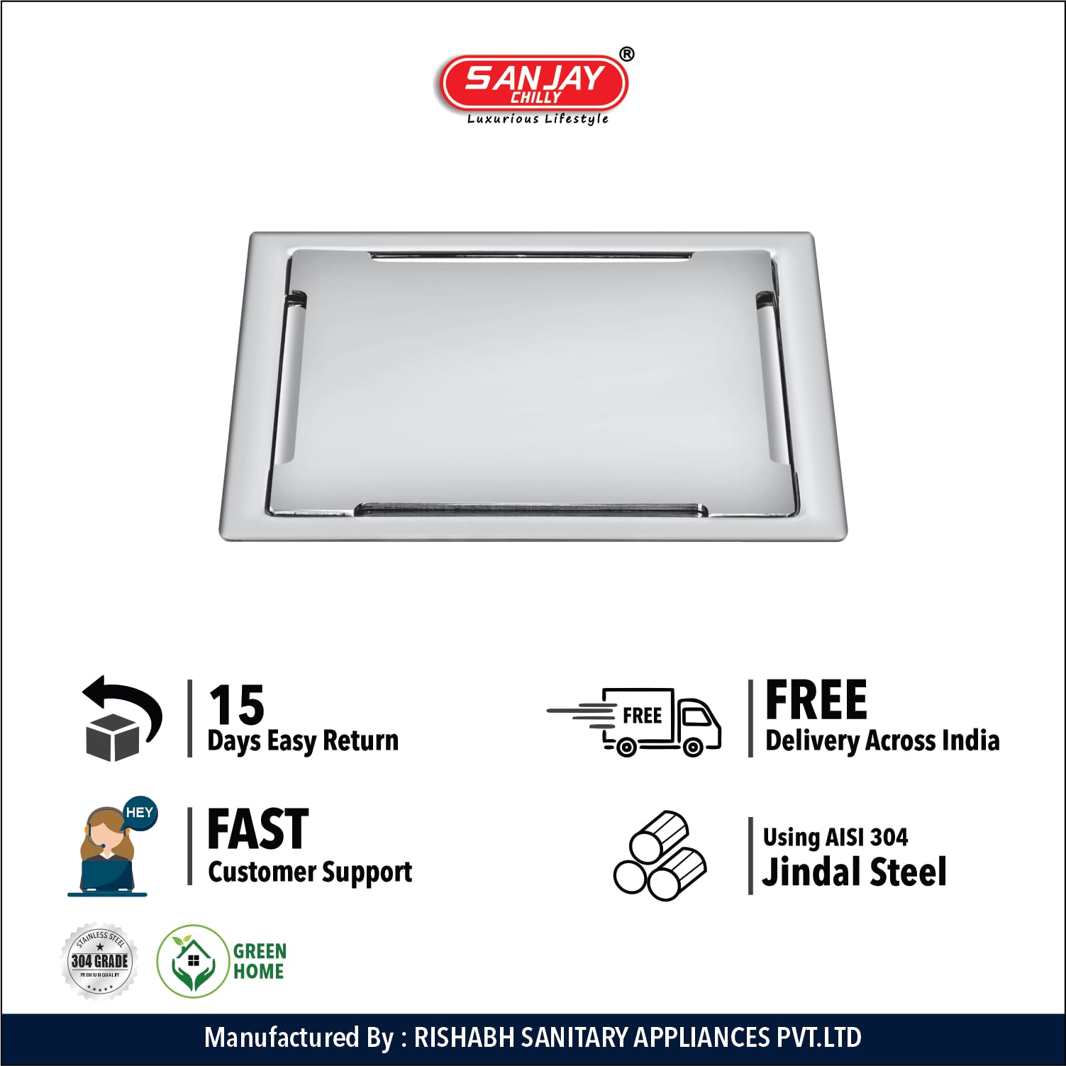 Sanjay Chilly Floor Drain for Bathroom Clean Line Golden Series Floor Drain Strainer Cover Jali 304 Grade Stainless Steel Kitchen Bathroom Gratings Safety from Cockroach & Insects Square (5x5 Inch) 3