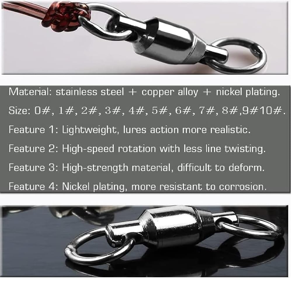 Rolling Swivels Alta Resistencia Rodamiento de Bolas Giratorio Sólido Anillos Negro Pesca