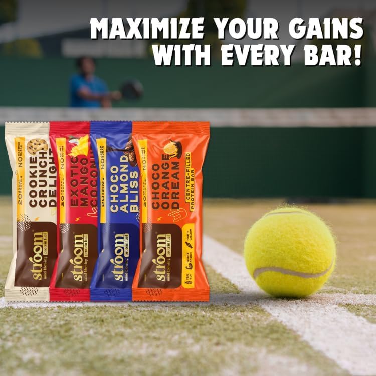 Image of STROOM Asia's First Centre Filled Protein Bars|20G Protein (5 Bars,63 Grams Each)||Fibre Rich|No Added Sugar,Choco Almond Bliss,Choco Orange Dream,Exotic Mango Coconut,Cookie Crunch Delight
