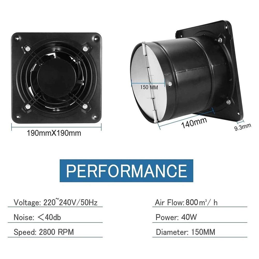 Ventilador extractor industrial resistente de 150 mm para ático, garaje y baño, 880 m3/h, ventilador de ventilación de metal de bajo ruido