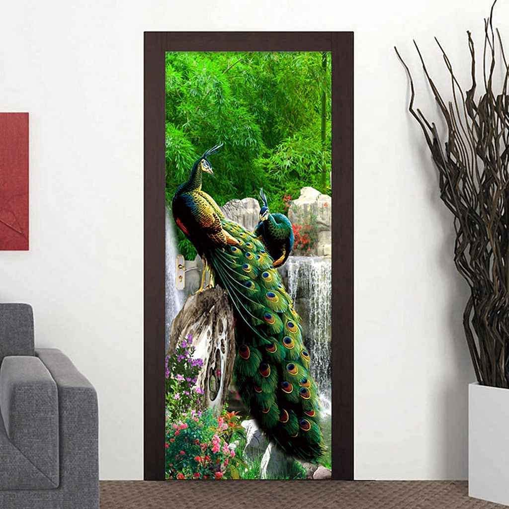 Adesivo Murale 3D Per Porta Con Pavone – Vinile Autoadesivo, Rimovibile, Decorazione Casa Giardino, Impermeabile, Per Rinnovare Porte In Legno