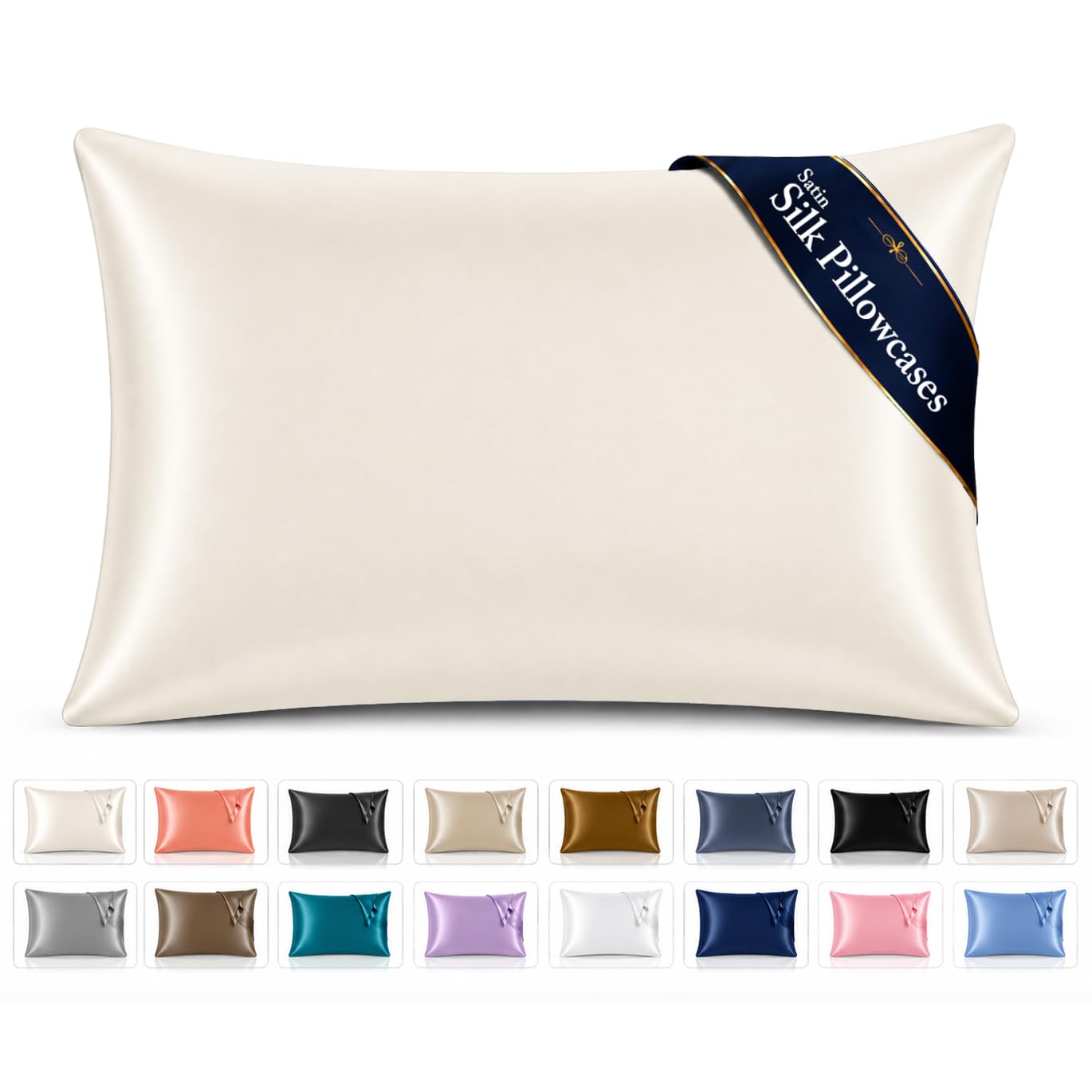 Pamposh Satin Silk Pillowcases For Hair And Skin Pillow Cases 2 Pack with Envelope Closure, Gifts for Women (2 Pcs Pillowcases (50 x 75 cm), Ivory White)