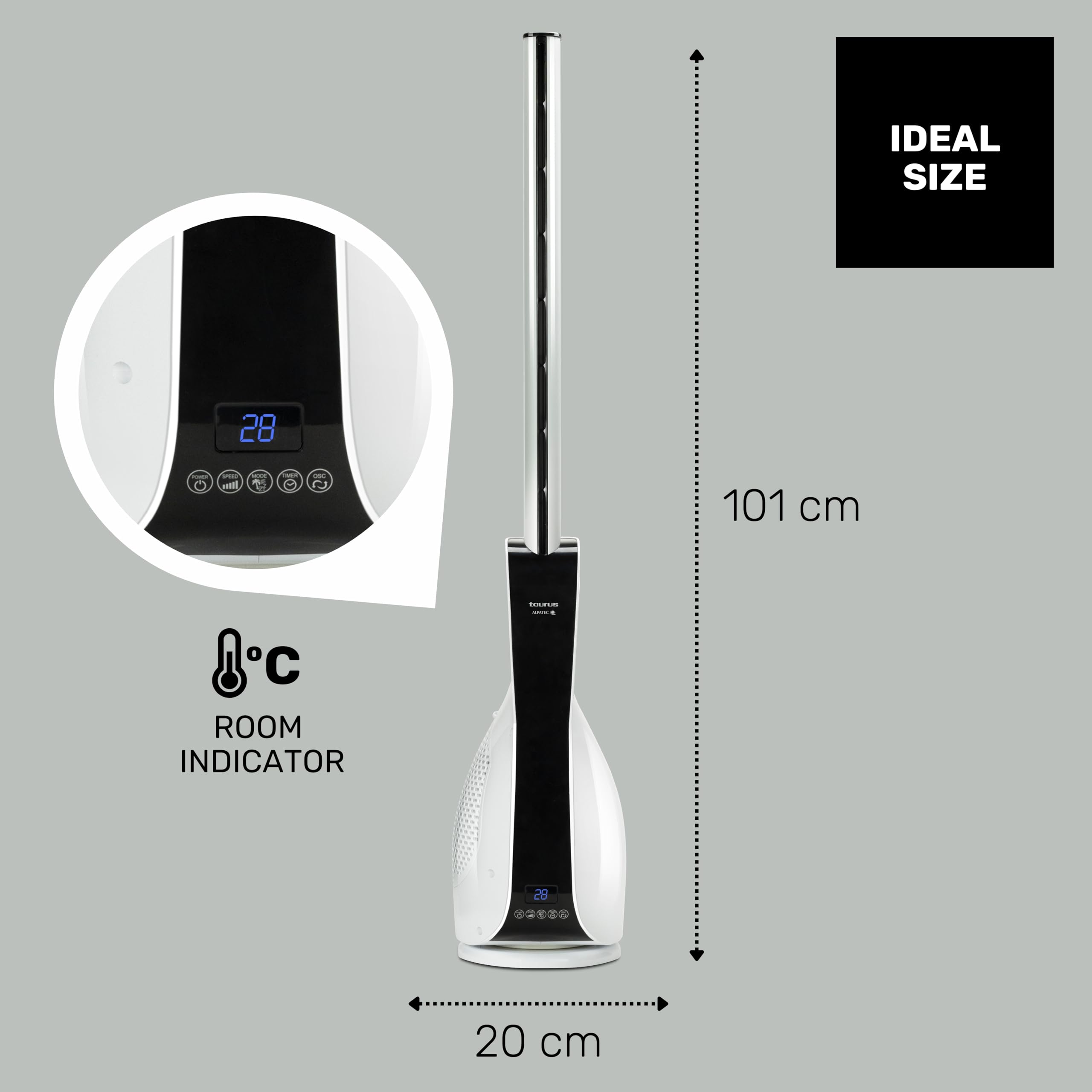 Taurus - Ventilador de Torre Sin Aspas 30W, 12 Velocidades