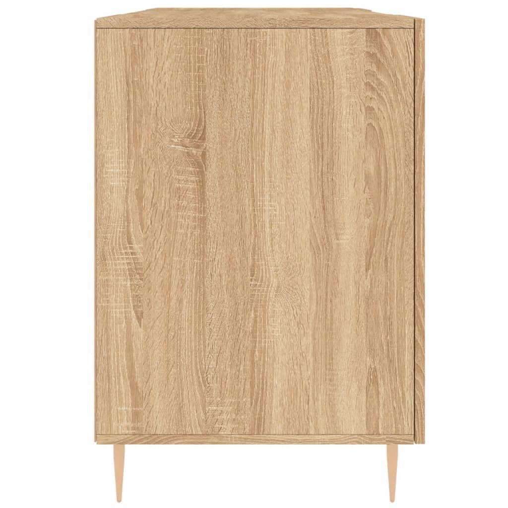 Biurko dąb Sonoma 140 x 50 x 75 cm z materiału drewnopochodnego z żelaznymi nóżkami, miejsce do przechowywania 4 drzwi, do domowego biura, gabinetu, biura, miejsca do nauki, porządku