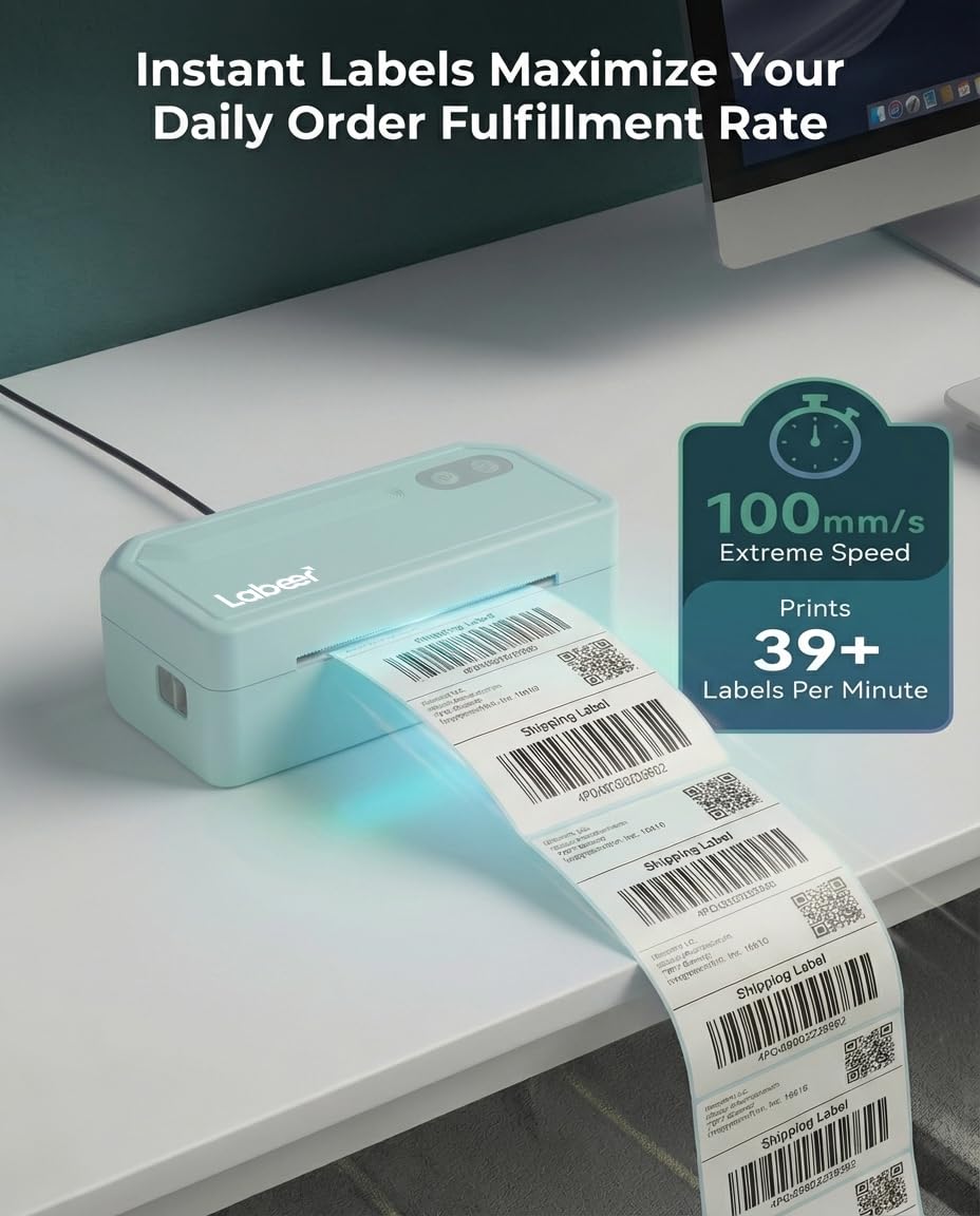 Labeer - Termiczna drukarka etykiet Bluetooth, bezprzewodowa drukarka etykiet 4x6 do paczek wysyłkowych, małych firm lub domu, kompatybilna z Windows/Mac/iPhone/Amazon/Ebay