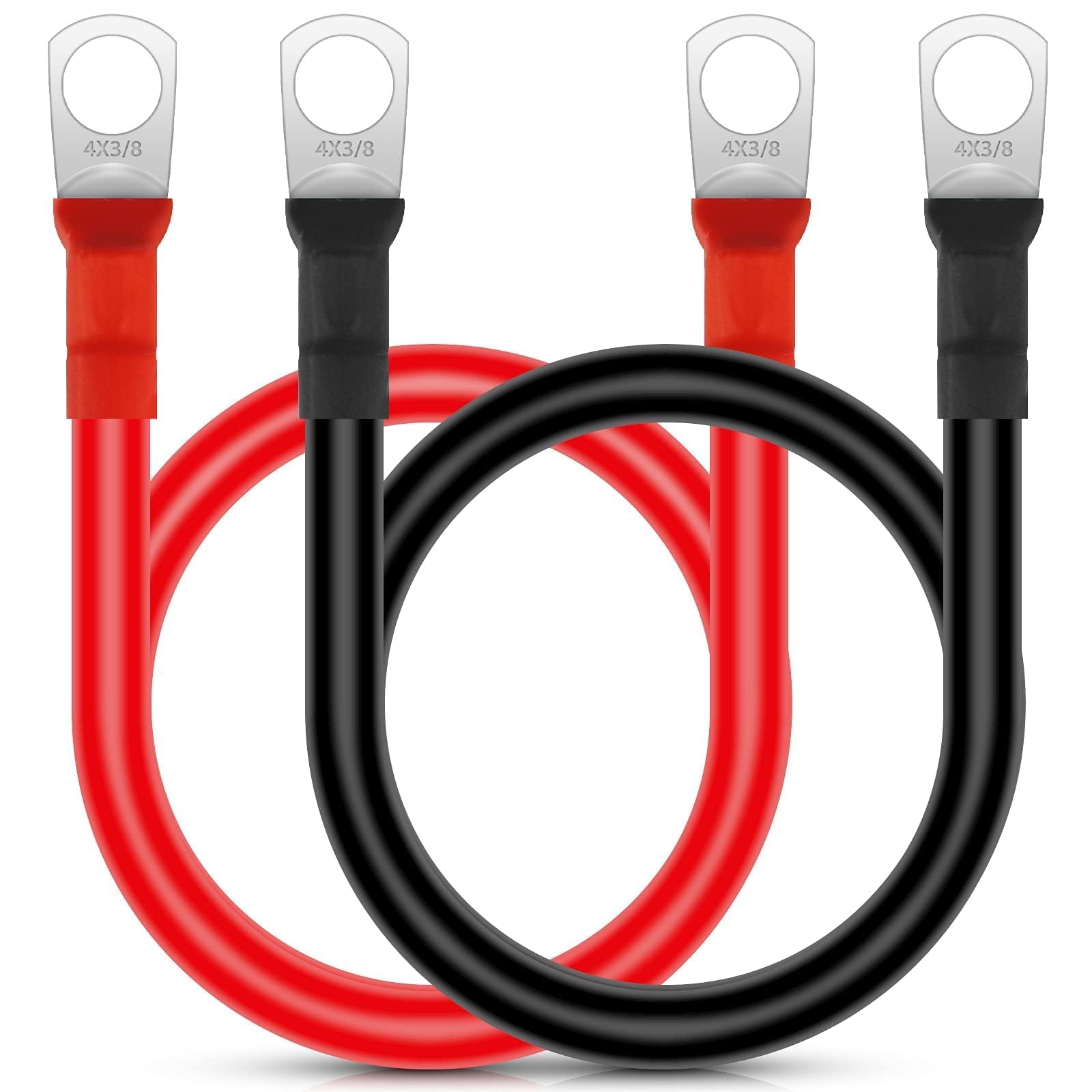 EEEKit 2Pcs 50CM 4AWG Car Battery Inverter Cables, 12V Battery Cable with M10 Ring Terminals Flexible Copper Wires