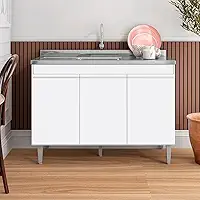 Balcão Armário de Cozinha Manu 120cm Branco S/Tampo 3 Portas