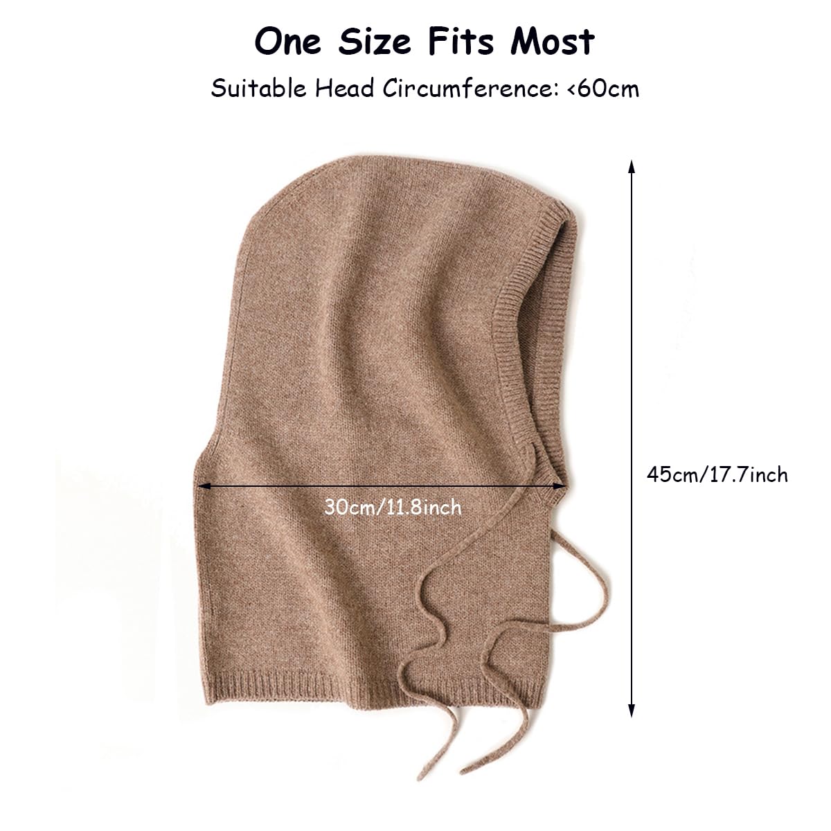 Echarpe à Capuche Cagoule Chaude en Tricot avec Cordon Ajustable pour Femme Homme, 10% Cachemire & 90% Laine, Hiver Bonnet Beanie Tricoté Écharpe Loop 2 en 1, Mode Chapeau à Oreillettes Coffee F