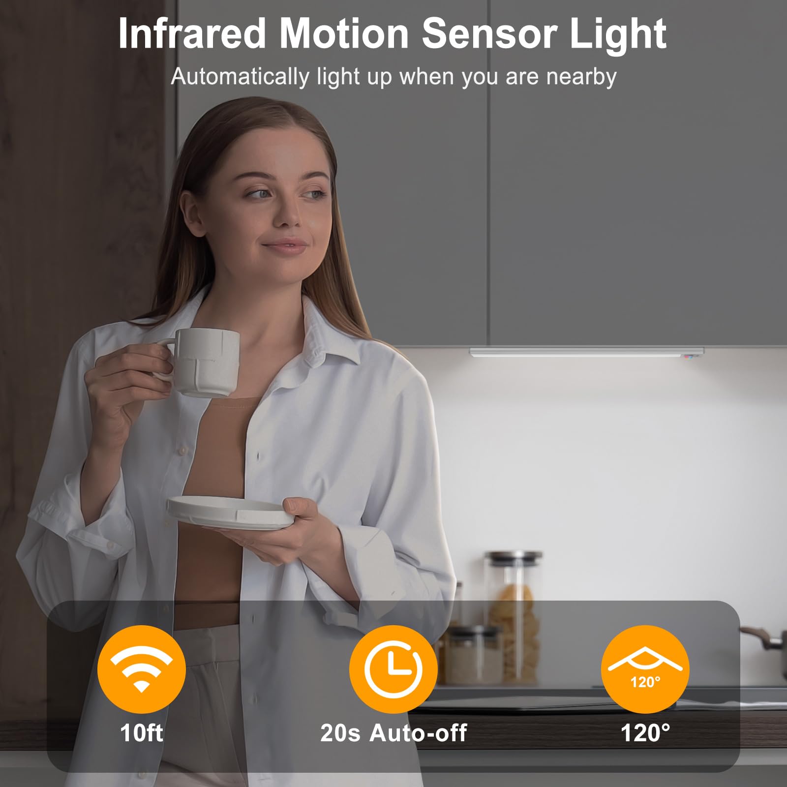 BLS Luci sotto armadietto, 74 luci LED a batteria, sensore di movimento per interni, USB C ricaricabili per armadio, luci con sensore di movimento, 2200 mAh, luce magnetica wireless per cucina e scale