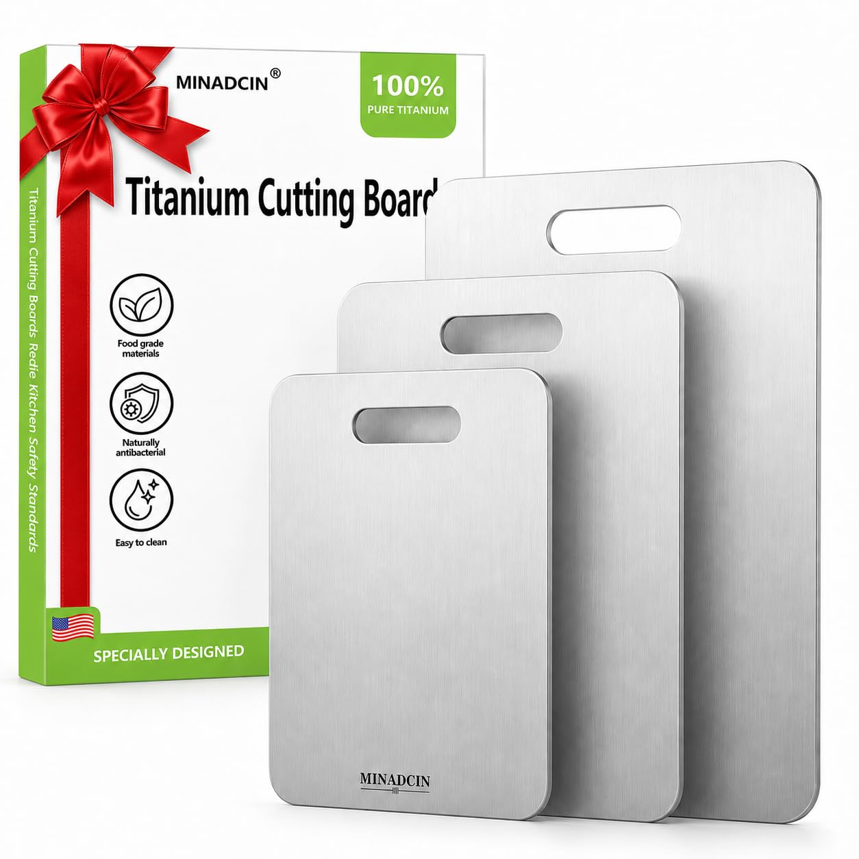 Photo 1 of ****INCOMPLETE SET/ ONLY 1 BOARD/ HEAVILY USED/ HAS STAINING & RUSTING**** Titanium Cutting Board Set of 3, 100% Pure Titanium Cutting Boards for Kitchen, Non-Porous Metal Chopping Boards, Dishwasher Safe, Odor Resistant for Meat, Vegetables, Fruit & Raw