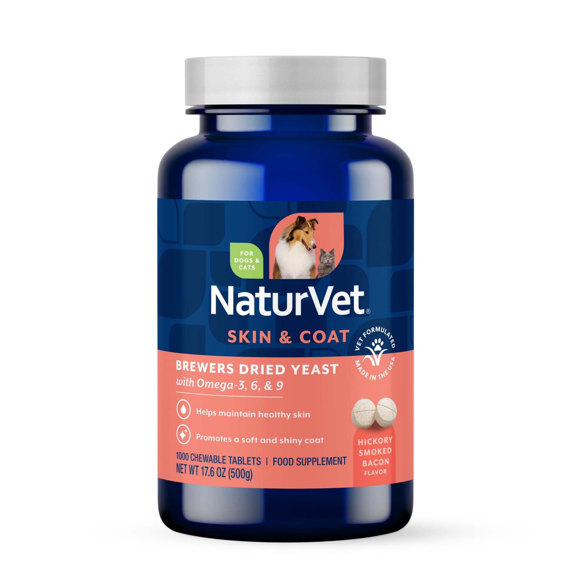 NaturVet – Brewer’s Dried Yeast Formula with Garlic Flavoring – Plus Omegas | Rich in Omega-3, 6 & 9 Fatty Acids | Fortified with B1, B2, Niacin & Vitamin C | for Dogs & Cats | 1000 Chewable Tablets