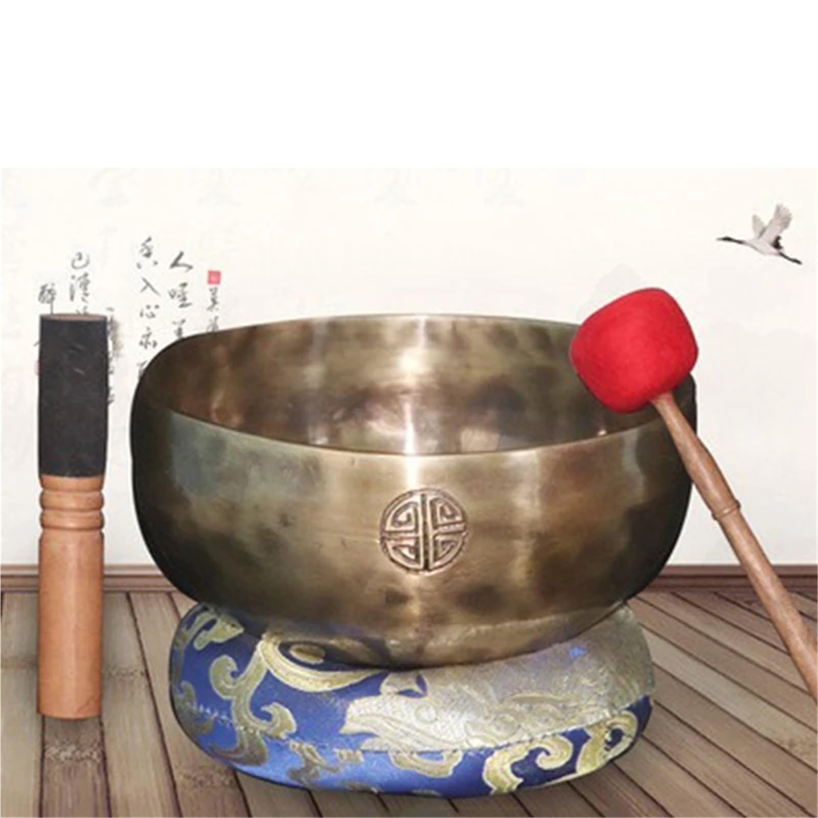Cuenco para el canto Cuenco tibetano de cobre con forma luna llena, cuencos tibetanos for meditación budista, cuenco original for sanación sonora cojín mazo(Caliber 10-11CM)