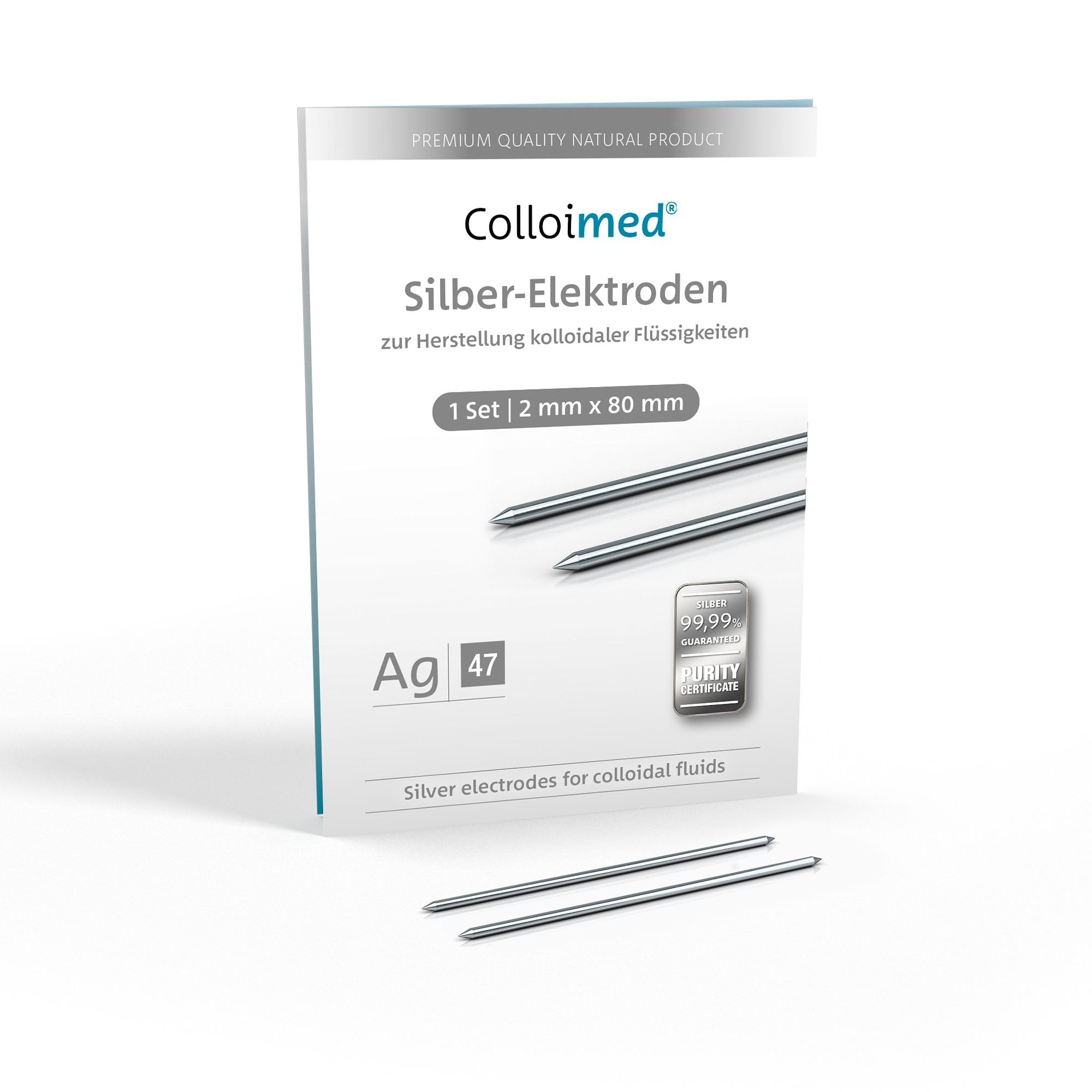 Lot de 2 électrodes argentées 2 mm x 80 mm pour Colloidmaster CM1000