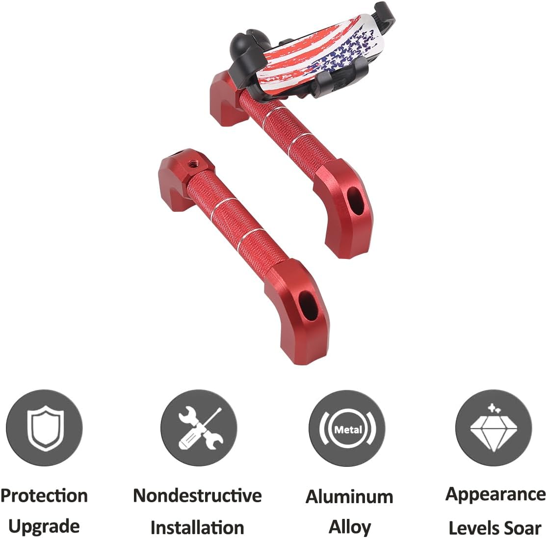 Car Interior Door Grab Handle Trim with Car Mobile Phone Holder Compatible with Land Rover Defender 2004-2018 Car A-Pillar Handle Mobile Phone Bracket GPS Navigation Bracket (Style B, Red)