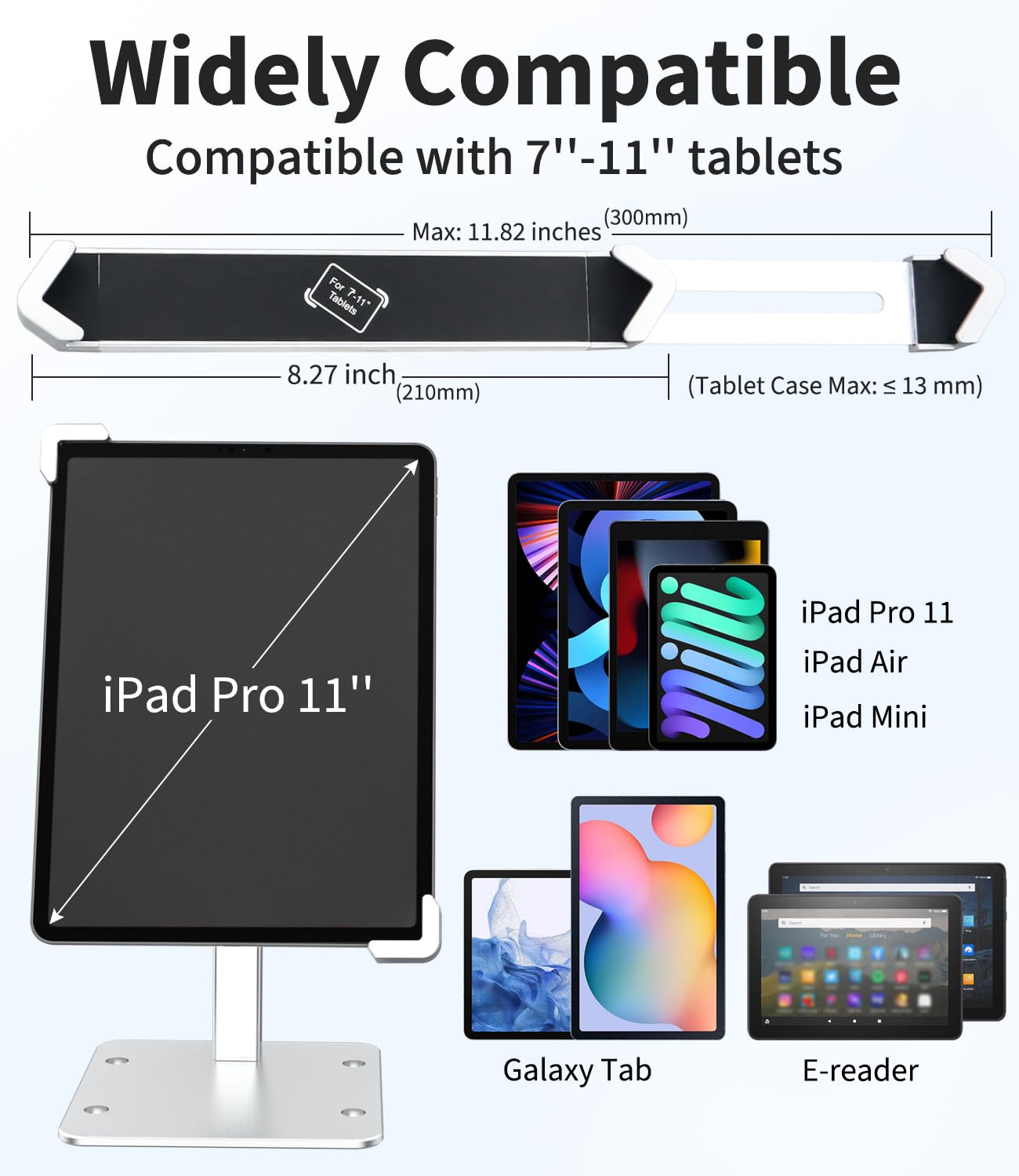 Anti Diebstahl Tisch Tablet Halterung, 360° Drehbarer Tablet Kiosk Ständer mit Schloss und Schlüssel, Matell POS Desktop Halter für iPad Pro 11 Air 5 4, Galaxy Tab, Z Fold, 7-11" Tablet
