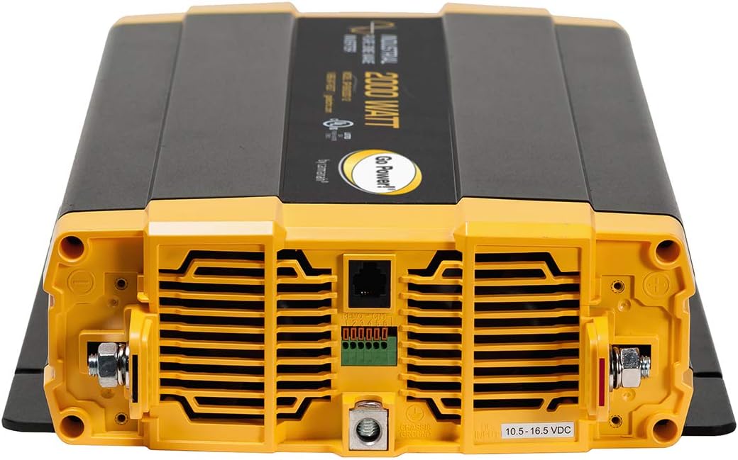 belakang view of Go Power! GP-ISW2000-24V Inverter showing DC input terminals and grounding lug