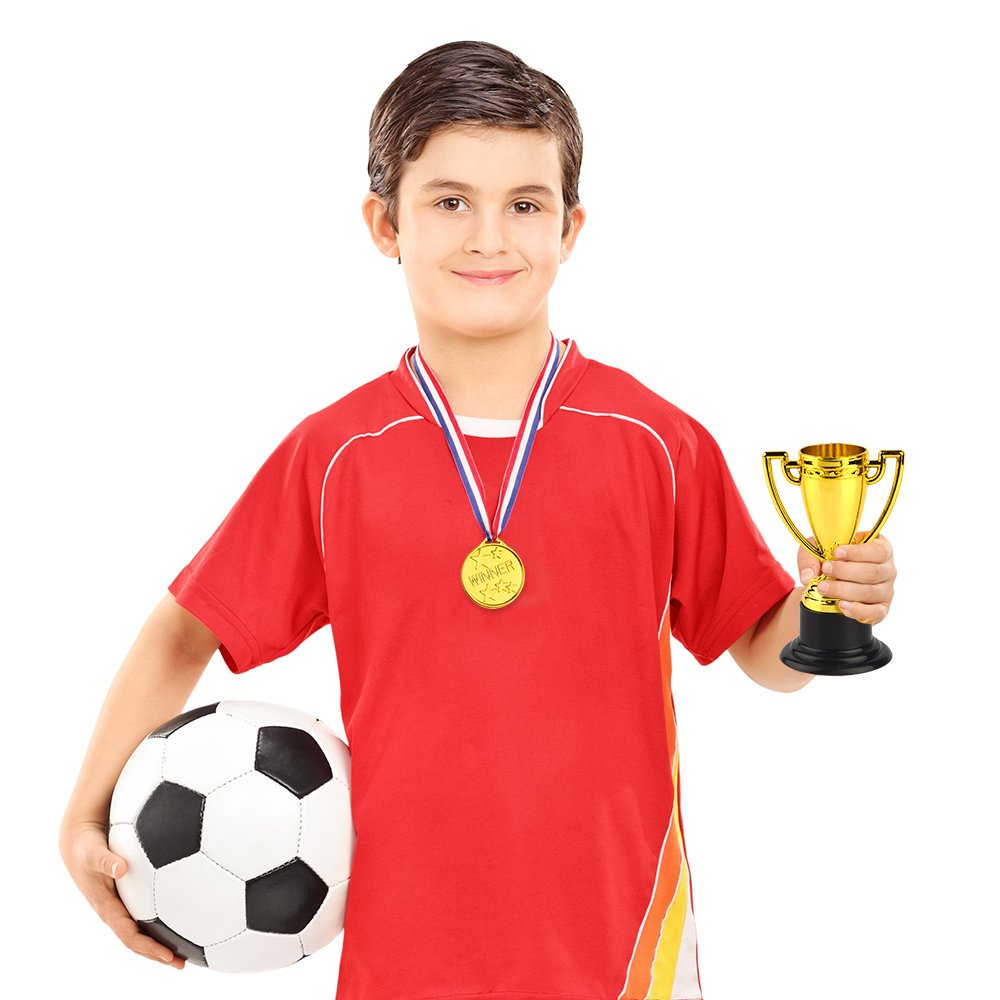 FEPITO 30 Piezas de trofeos de medallas Set 10 Piezas de Trofeo de plástico de Oro y 20 Piezas de medallas ganadoras para Kid Party Sports Awards - 4